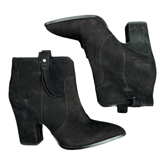 Sam Edelman Niomi Nubuck Western Booties‎ 7.5 Black Pull On Wrapped Block Heel - Picture 2 of 6
